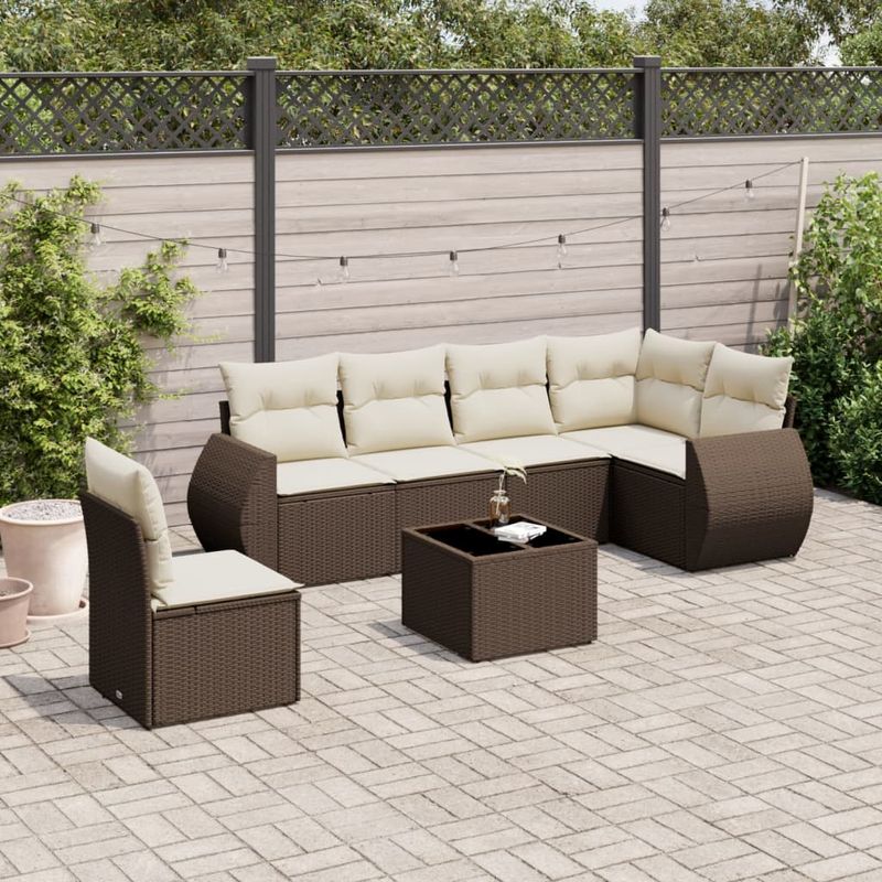 Casa si Gradina - Gradina si terasa - Mobilier exterior - Seturi mobila gradina - Set canapele de gradina cu perne, 7 piese, maro, poliratan - Infinity.ro