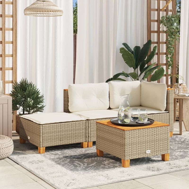 Casa si Gradina - Gradina si terasa - Mobilier exterior - Scaune si sezlonguri gradina - Taburet de gradina cu pernă, bej, 63,5x56x32 cm, poliratan, model țesătură plină - Infinity.ro