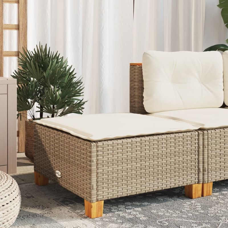 Casa si Gradina - Gradina si terasa - Mobilier exterior - Scaune si sezlonguri gradina - Taburet de gradina cu pernă, bej, 63,5x56x32 cm, poliratan, model țesătură plină - Infinity.ro
