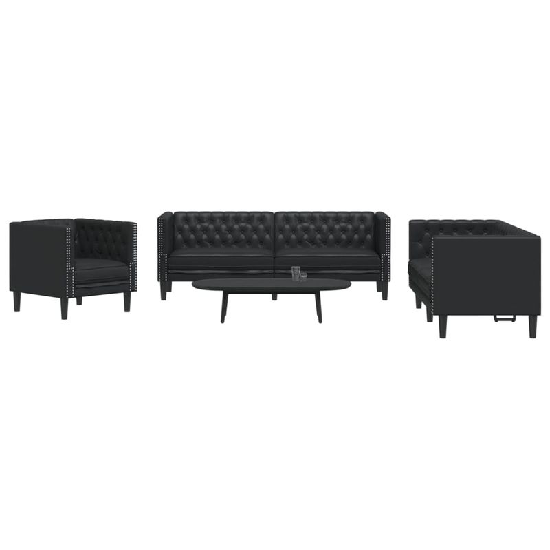 Casa si Gradina - Mobilier - Seturi de mobilier - Seturi living - Set canapele Chesterfield cu 3 locuri, negru, piele eco. - Infinity.ro