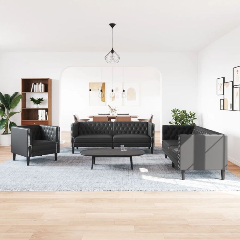 Casa si Gradina - Mobilier - Seturi de mobilier - Seturi living - Set canapele Chesterfield cu 3 locuri, negru, piele eco. - Infinity.ro