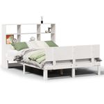 Casa si Gradina - Mobilier - Paturi si accesorii - Paturi - Pat cu biblioteca fara saltea, alb, 140x190 cm, lemn masiv pin - Infinity.ro