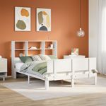 Casa si Gradina - Mobilier - Paturi si accesorii - Paturi - Pat cu biblioteca fara saltea, alb, 140x190 cm, lemn masiv pin - Infinity.ro
