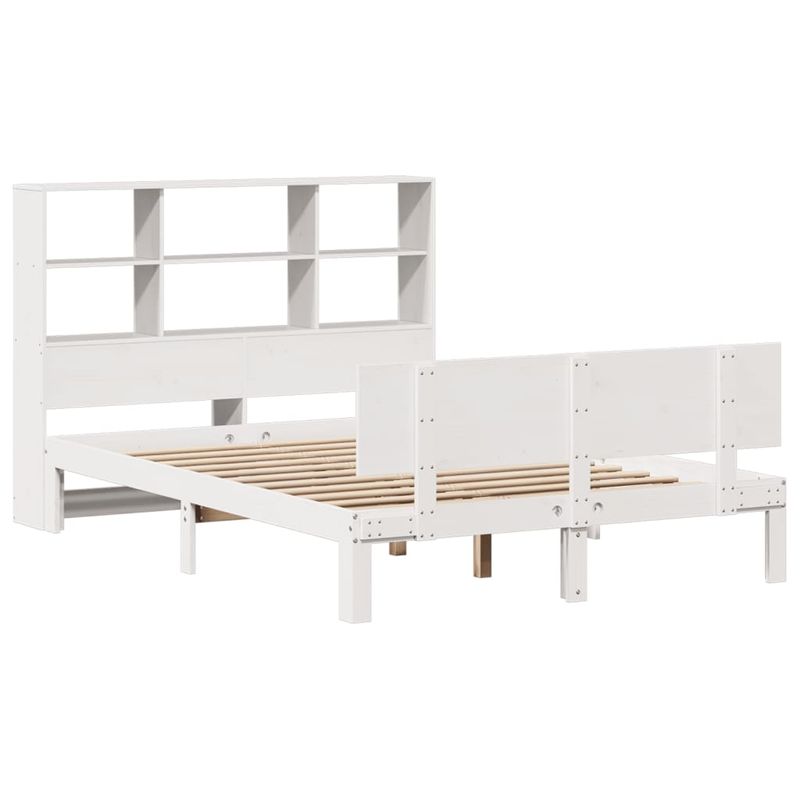 Casa si Gradina - Mobilier - Paturi si accesorii - Paturi - Pat cu biblioteca fara saltea, alb, 140x190 cm, lemn masiv pin - Infinity.ro