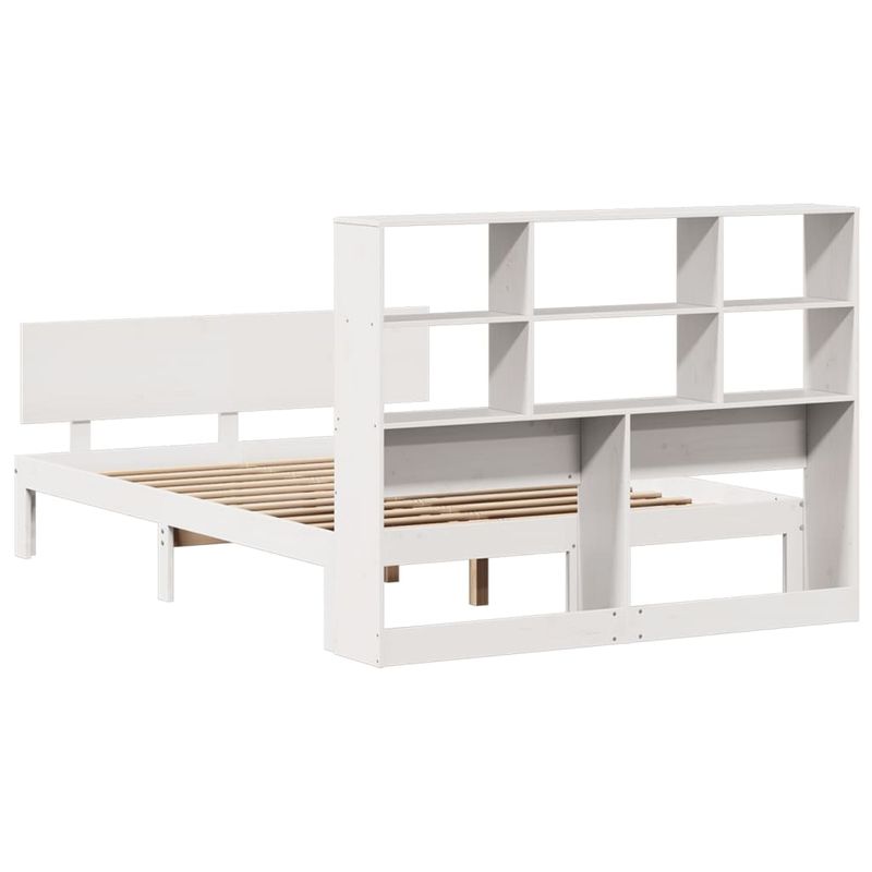 Casa si Gradina - Mobilier - Paturi si accesorii - Paturi - Pat cu biblioteca fara saltea, alb, 140x190 cm, lemn masiv pin - Infinity.ro