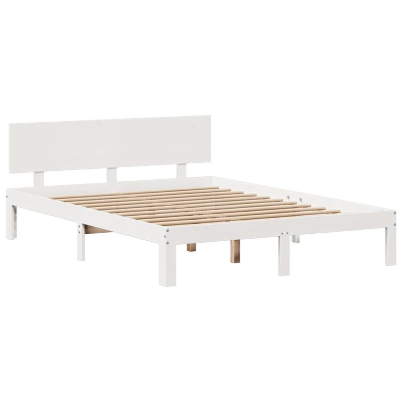 Casa si Gradina - Mobilier - Paturi si accesorii - Paturi - Pat cu biblioteca fara saltea, alb, 140x190 cm, lemn masiv pin - Infinity.ro