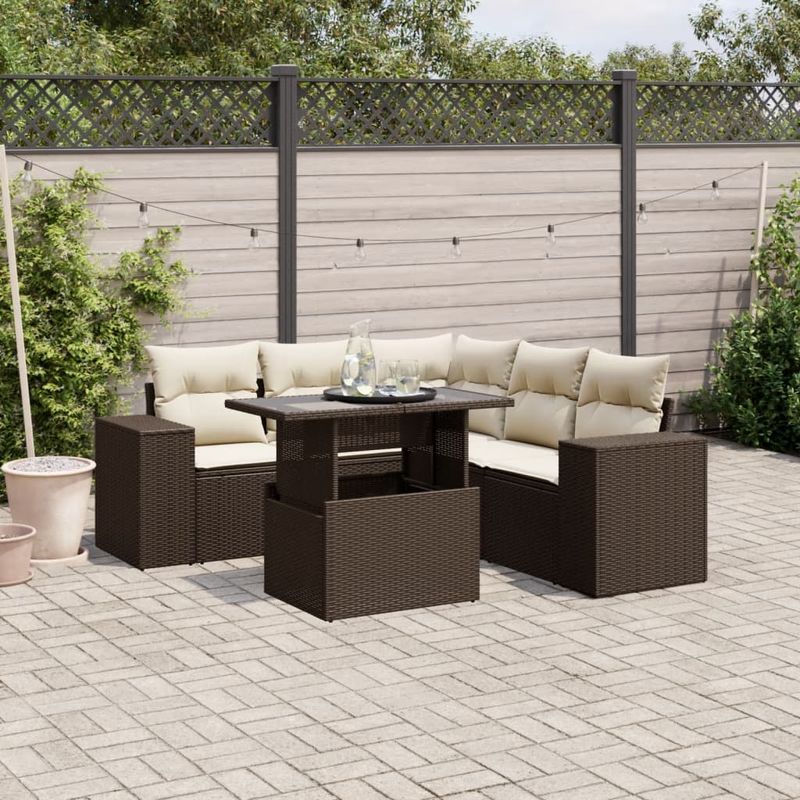 Casa si Gradina - Gradina si terasa - Mobilier exterior - Seturi mobila gradina - Set canapele de gradina cu perne, 6 piese, maro, poliratan - Infinity.ro