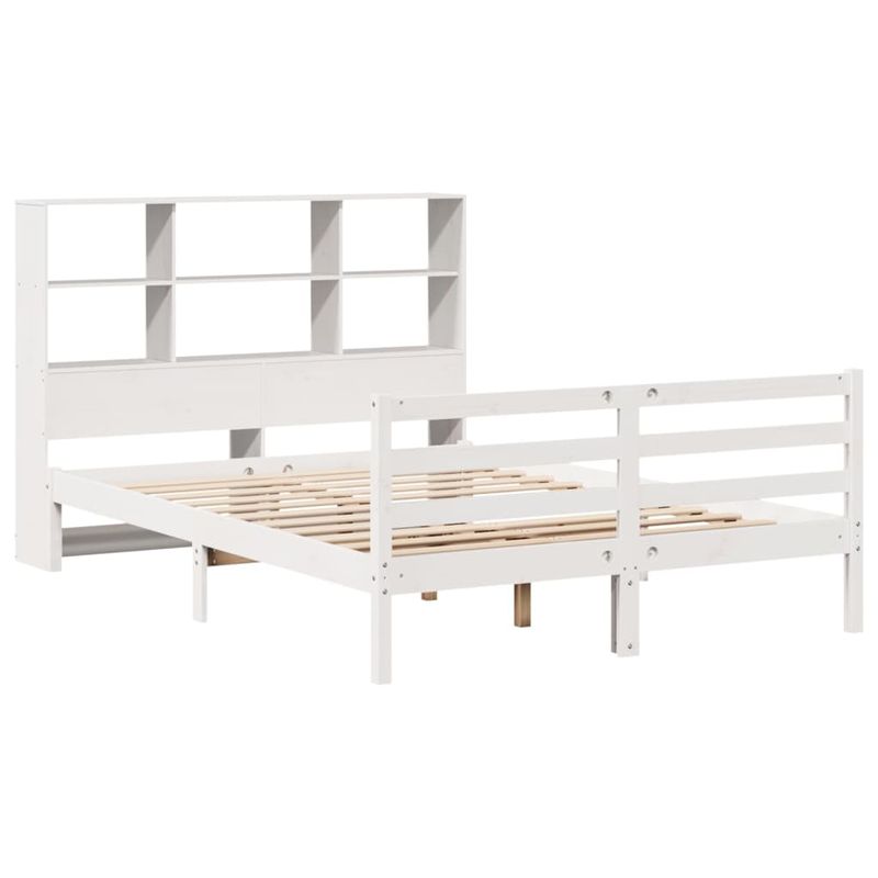 Casa si Gradina - Mobilier - Paturi si accesorii - Paturi - Pat cu biblioteca fara saltea, alb, 140x190 cm, lemn masiv pin - Infinity.ro