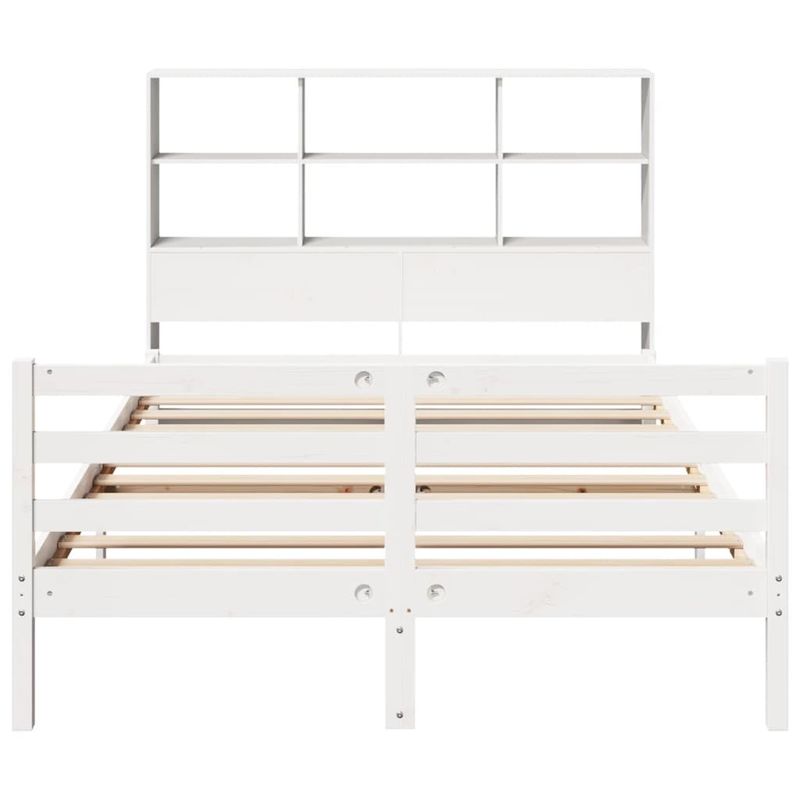 Casa si Gradina - Mobilier - Paturi si accesorii - Paturi - Pat cu biblioteca fara saltea, alb, 140x190 cm, lemn masiv pin - Infinity.ro