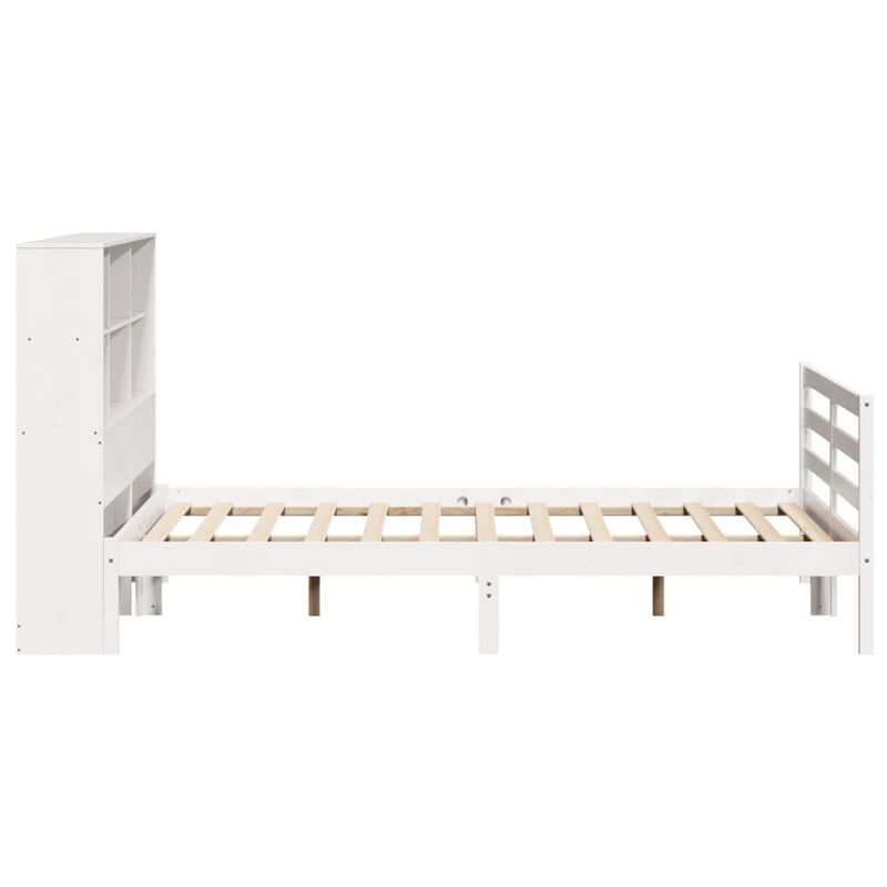 Casa si Gradina - Mobilier - Paturi si accesorii - Paturi - Pat cu biblioteca fara saltea, alb, 140x190 cm, lemn masiv pin - Infinity.ro