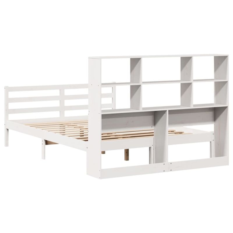 Casa si Gradina - Mobilier - Paturi si accesorii - Paturi - Pat cu biblioteca fara saltea, alb, 140x190 cm, lemn masiv pin - Infinity.ro