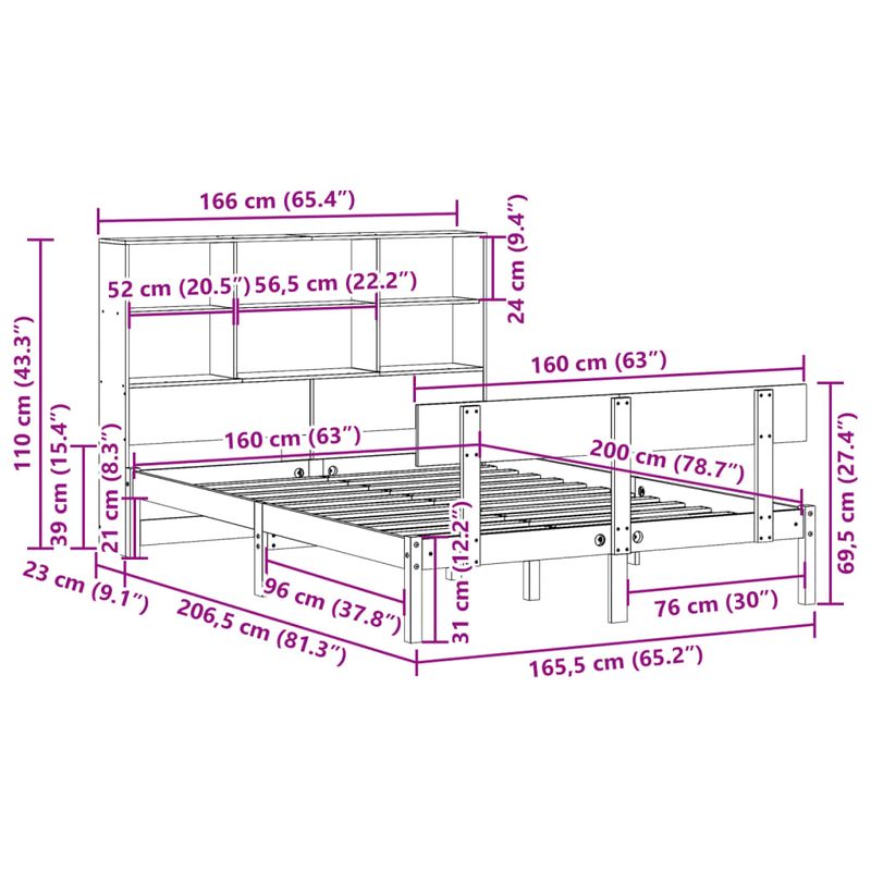 Casa si Gradina - Mobilier - Paturi si accesorii - Paturi - Pat cu biblioteca fara saltea, 160x200 cm, lemn masiv de pin - Infinity.ro