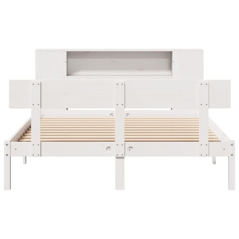 Casa si Gradina - Mobilier - Paturi si accesorii - Paturi - Pat cu biblioteca fara saltea, alb, 140x200 cm, lemn masiv pin - Infinity.ro