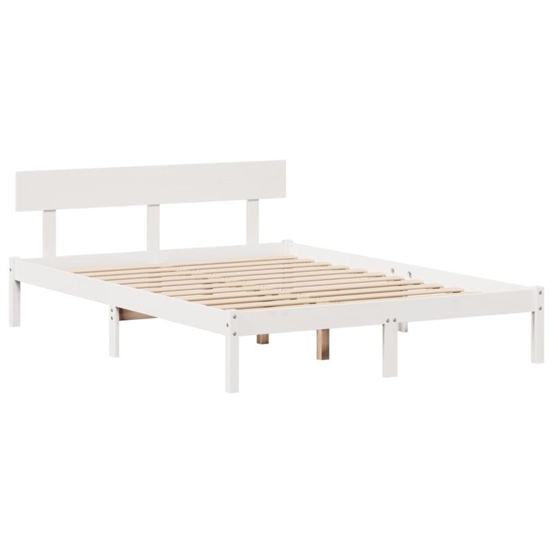 Casa si Gradina - Mobilier - Paturi si accesorii - Paturi - Pat cu biblioteca fara saltea, alb, 140x200 cm, lemn masiv pin - Infinity.ro