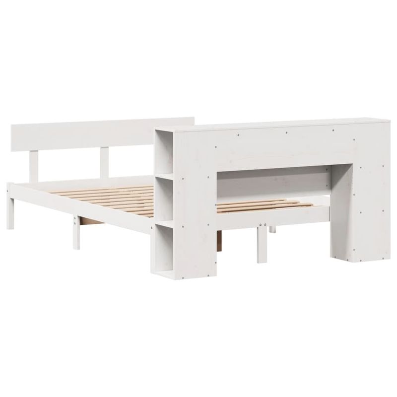 Casa si Gradina - Mobilier - Paturi si accesorii - Paturi - Pat cu biblioteca fara saltea, alb, 140x200 cm, lemn masiv pin - Infinity.ro
