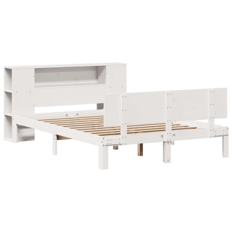 Casa si Gradina - Mobilier - Paturi si accesorii - Paturi - Pat cu biblioteca fara saltea, alb, 135x190 cm, lemn masiv pin - Infinity.ro