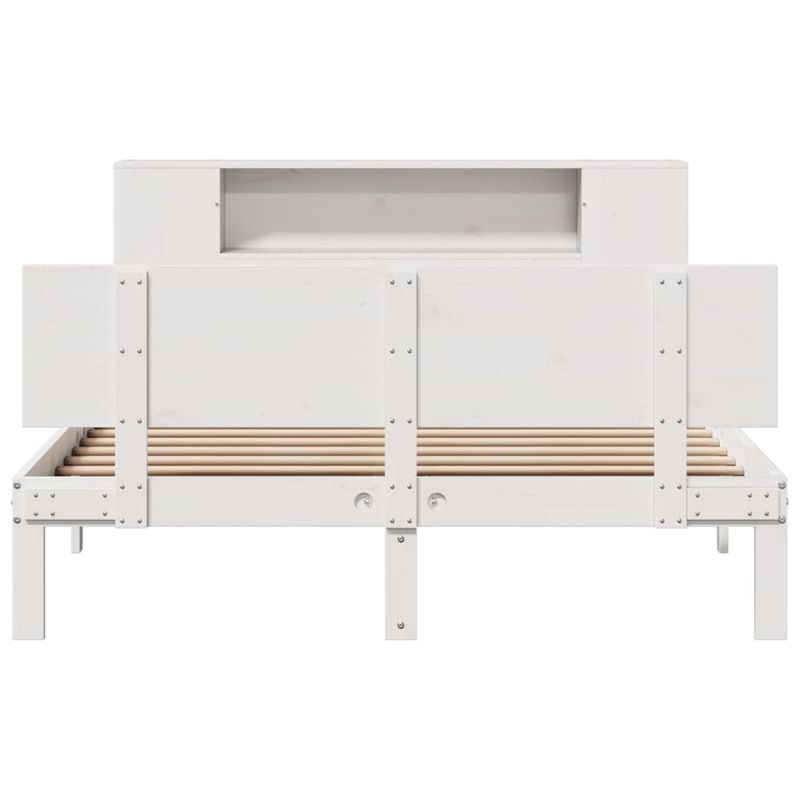 Casa si Gradina - Mobilier - Paturi si accesorii - Paturi - Pat cu biblioteca fara saltea, alb, 135x190 cm, lemn masiv pin - Infinity.ro