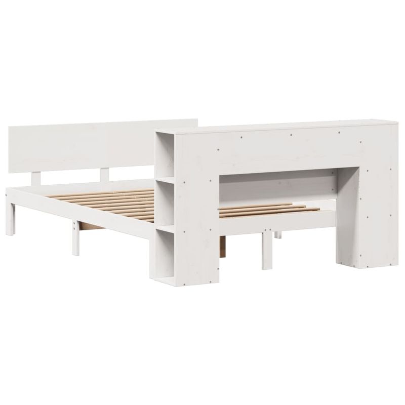 Casa si Gradina - Mobilier - Paturi si accesorii - Paturi - Pat cu biblioteca fara saltea, alb, 135x190 cm, lemn masiv pin - Infinity.ro