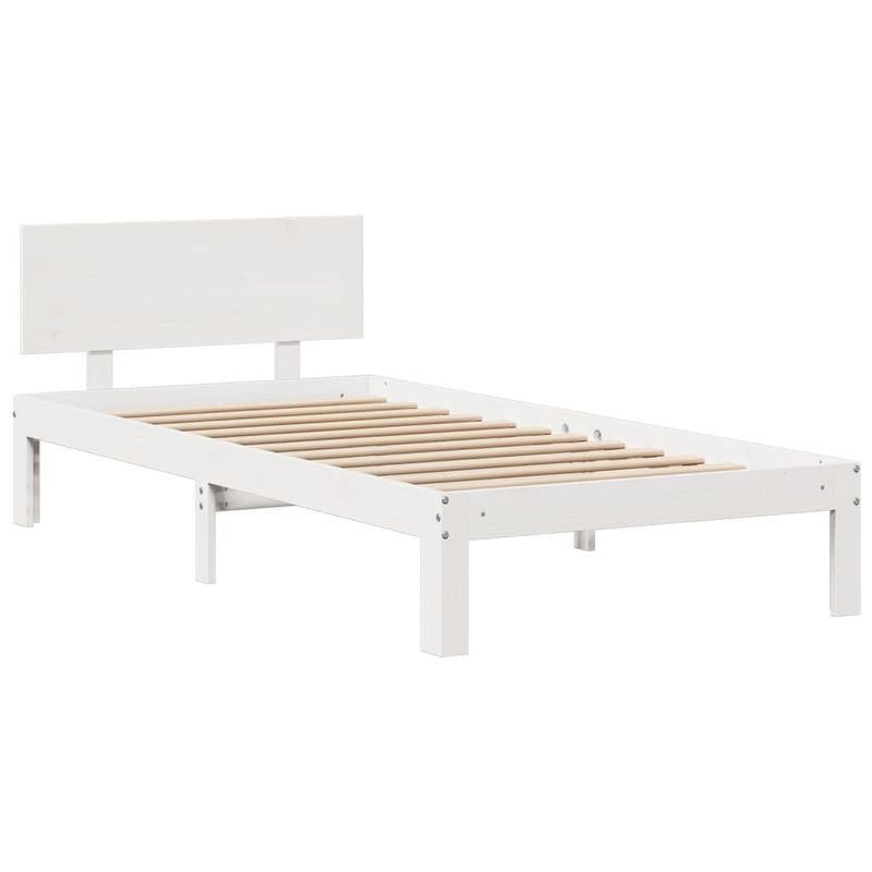 Casa si Gradina - Mobilier - Paturi si accesorii - Paturi - Pat cu biblioteca fara saltea, alb, 135x190 cm, lemn masiv pin - Infinity.ro