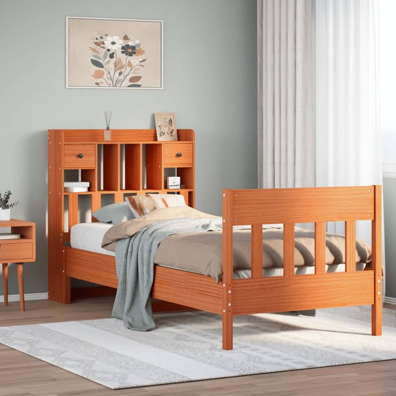 Casa si Gradina - Mobilier - Paturi si accesorii - Paturi - Cadru pat fara saltea, maro ceruit, 100x200 cm, lemn masiv pin - Infinity.ro