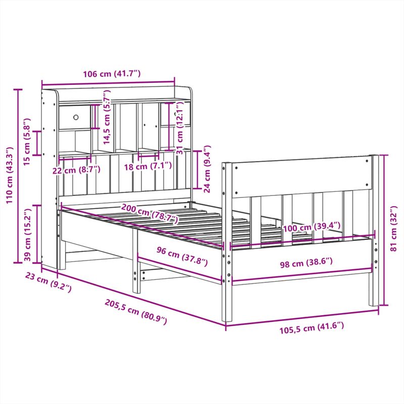 Casa si Gradina - Mobilier - Paturi si accesorii - Paturi - Cadru pat fara saltea, maro ceruit, 100x200 cm, lemn masiv pin - Infinity.ro