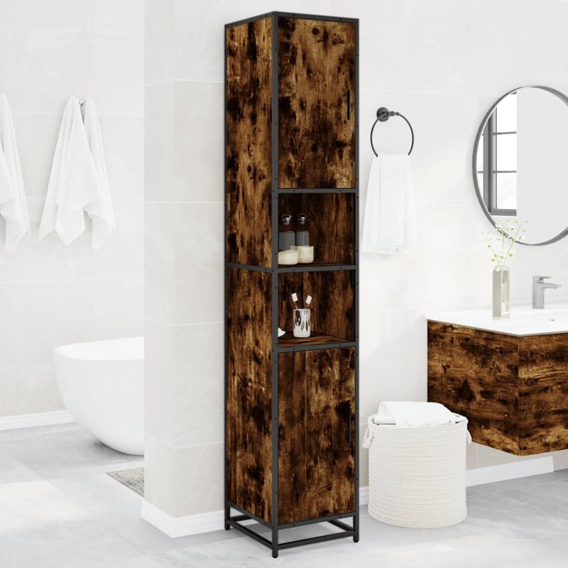 Casa si Gradina - Mobilier - Mobilier baie - Comode baie - Dulap baie stejar fumuriu 35x37,5x188,5 cm lemn prelucrat/metal - Infinity.ro