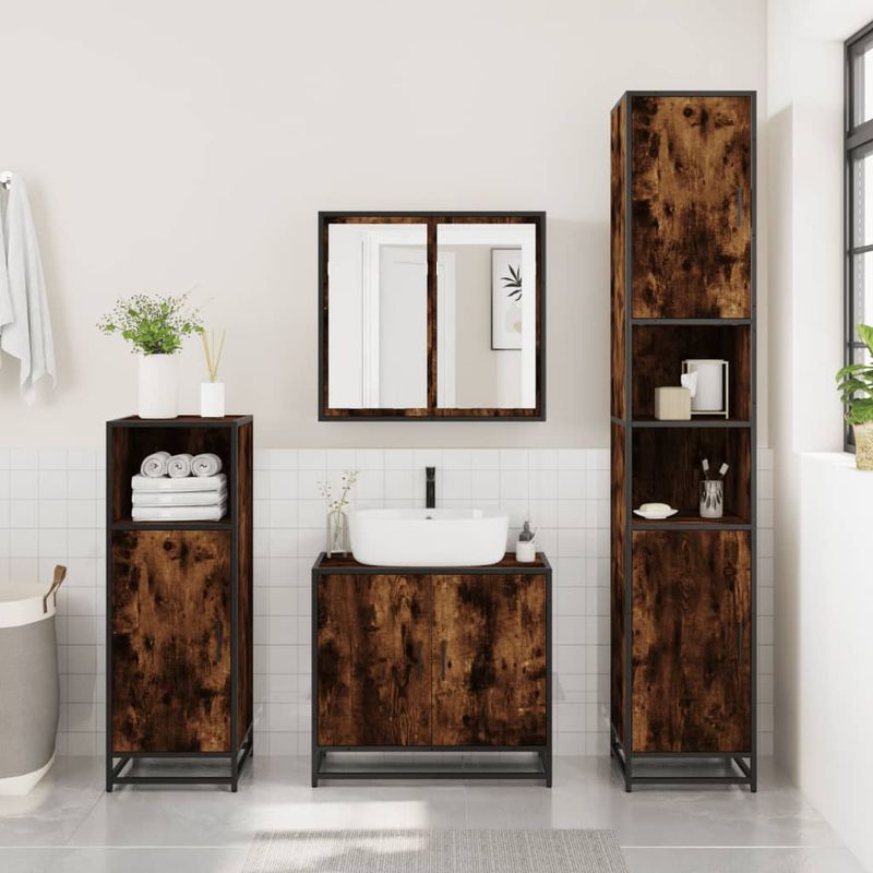 Casa si Gradina - Mobilier - Mobilier baie - Comode baie - Dulap baie stejar fumuriu 35x37,5x188,5 cm lemn prelucrat/metal - Infinity.ro