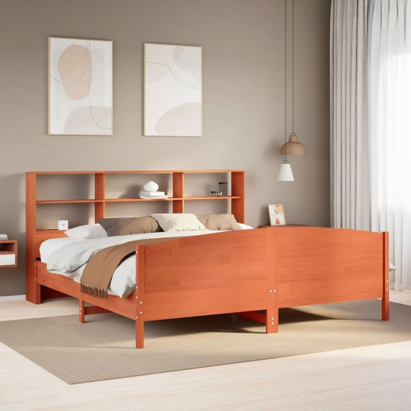Casa si Gradina - Mobilier - Paturi si accesorii - Paturi - Pat cu biblioteca fara saltea maro 180x200 cm lemn masiv de pin - Infinity.ro