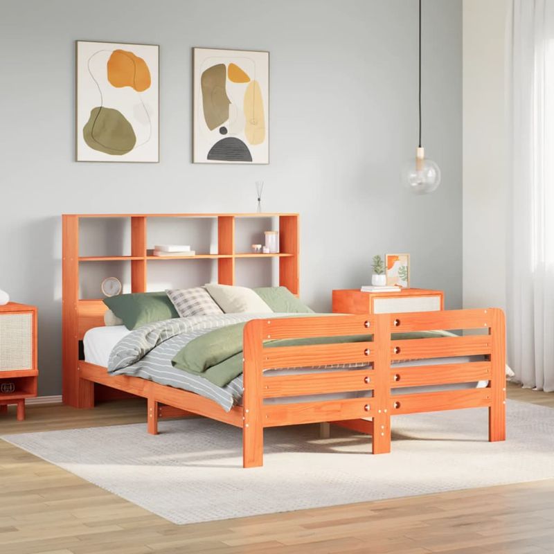 Casa si Gradina - Mobilier - Paturi si accesorii - Paturi - Cadru pat fara saltea, maro ceruit, 140x190 cm, lemn masiv pin - Infinity.ro
