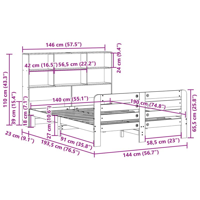 Casa si Gradina - Mobilier - Paturi si accesorii - Paturi - Cadru pat fara saltea, maro ceruit, 140x190 cm, lemn masiv pin - Infinity.ro