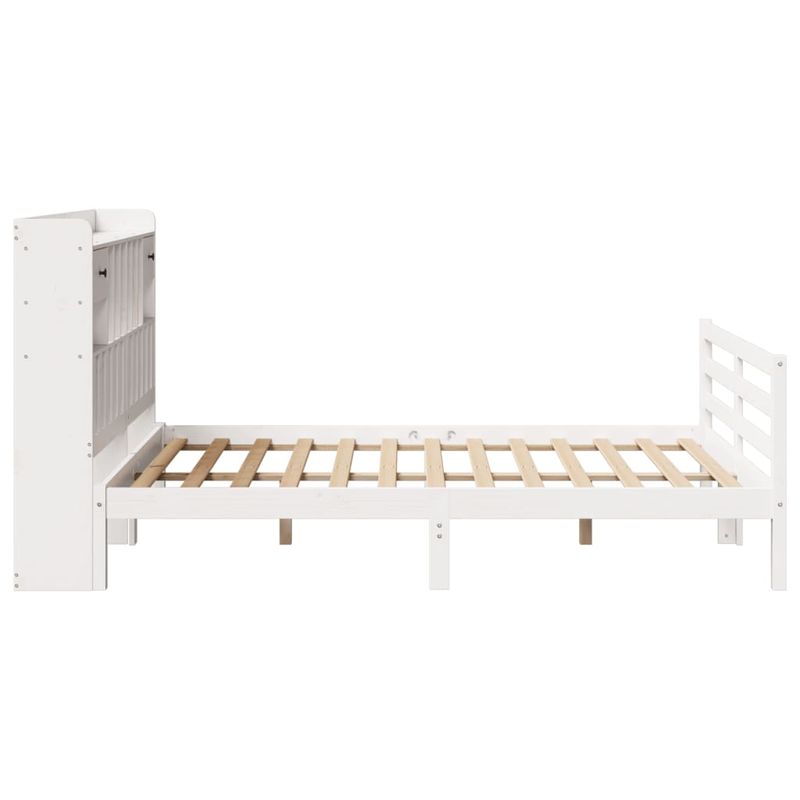 Casa si Gradina - Mobilier - Paturi si accesorii - Paturi - Pat cu biblioteca fara saltea, alb, 160x200 cm, lemn masiv pin - Infinity.ro