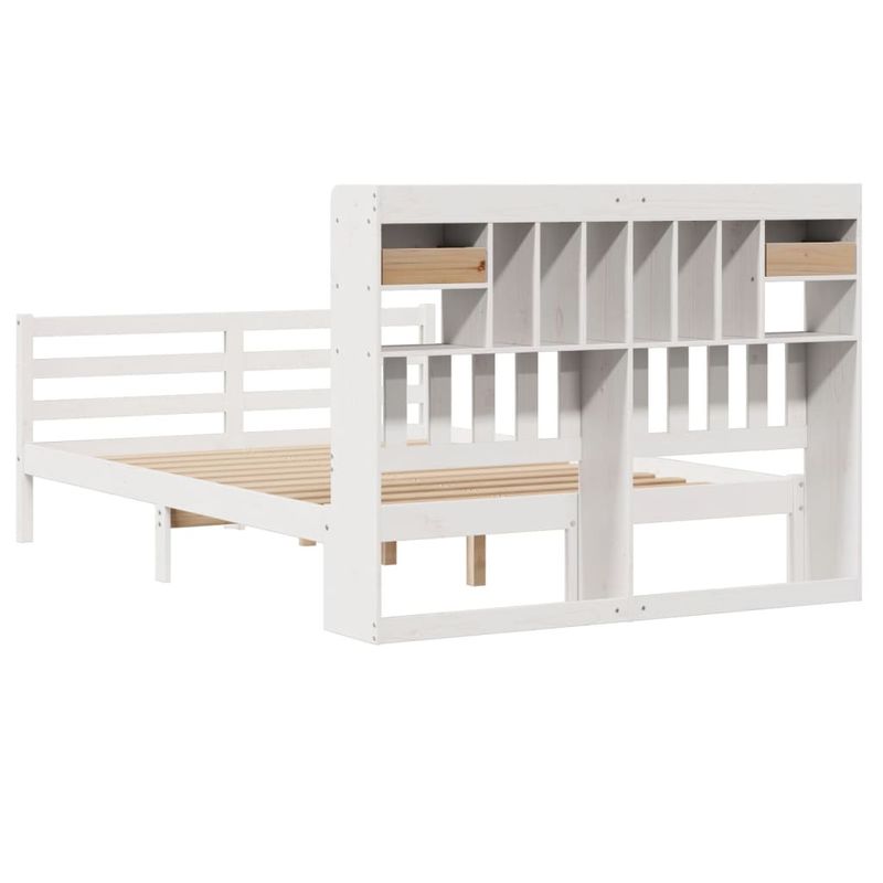 Casa si Gradina - Mobilier - Paturi si accesorii - Paturi - Pat cu biblioteca fara saltea, alb, 160x200 cm, lemn masiv pin - Infinity.ro