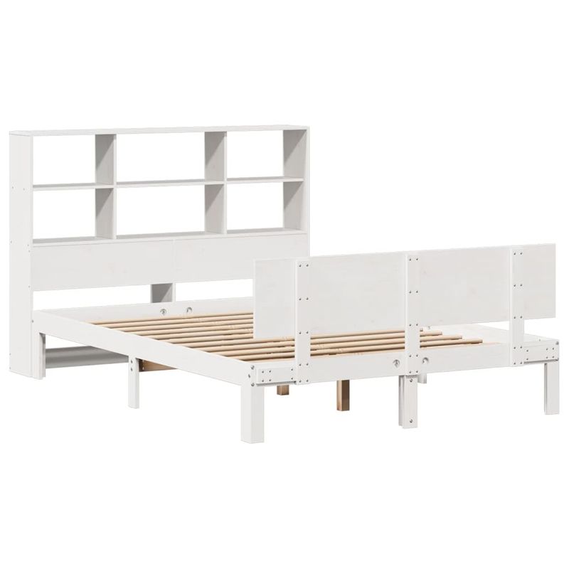 Casa si Gradina - Mobilier - Paturi si accesorii - Paturi - Pat cu biblioteca fara saltea, alb, 160x200 cm, lemn masiv pin - Infinity.ro