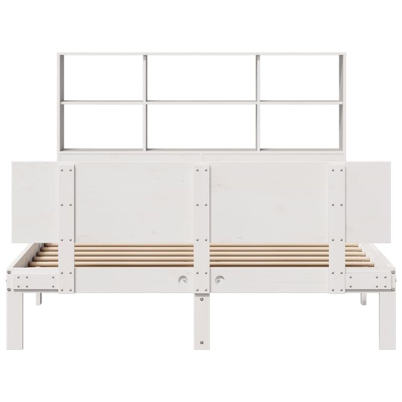 Casa si Gradina - Mobilier - Paturi si accesorii - Paturi - Pat cu biblioteca fara saltea, alb, 160x200 cm, lemn masiv pin - Infinity.ro