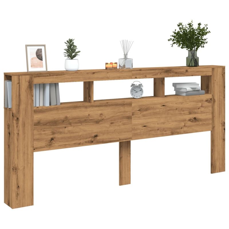 Casa si Gradina - Mobilier - Paturi si accesorii - Accesorii paturi - Tablie de pat cu LED, stejar artizanal, 220x18,5x103,5 cm, lemn - Infinity.ro