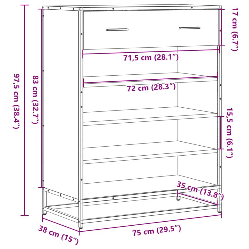 Casa si Gradina - Mobilier - Organizare si depozitare - Organizator incaltaminte - Pantofar, stejar fumuriu, 75x38x97,5 cm, lemn prelucrat/metal - Infinity.ro