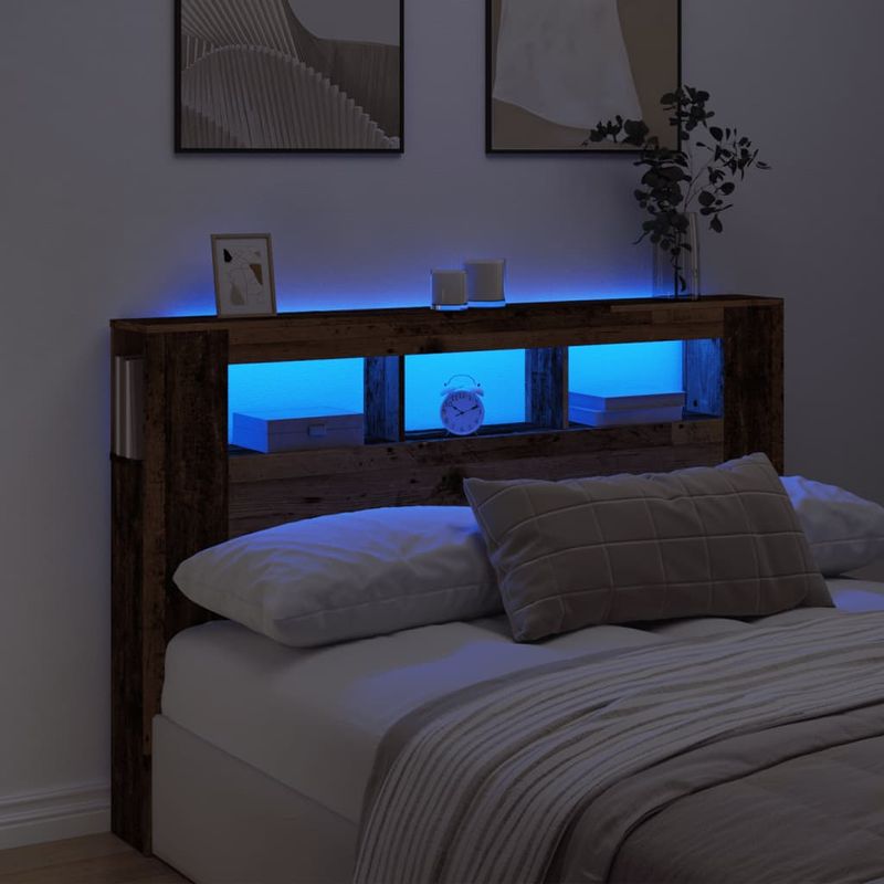 Casa si Gradina - Mobilier - Paturi si accesorii - Accesorii paturi - Tablie pat cu LED lemn vechi 160x18,5x103,5 cm lemn prelucrat - Infinity.ro