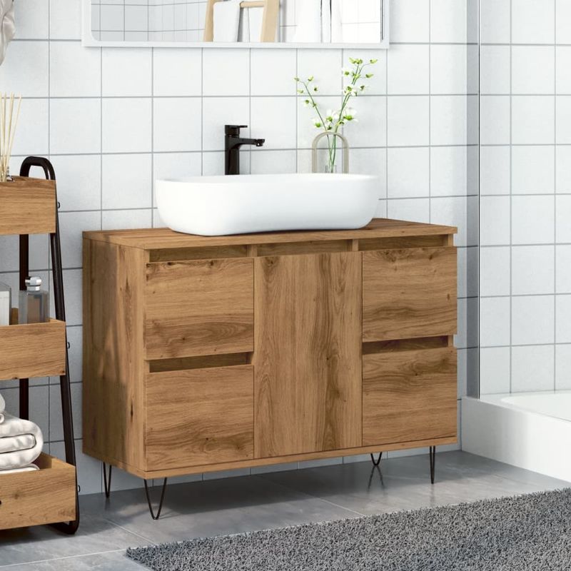 Casa si Gradina - Mobilier - Mobilier baie - Comode baie - Dulap pentru baie stejar artizanal, 80x33x60 cm, lemn prelucrat - Infinity.ro