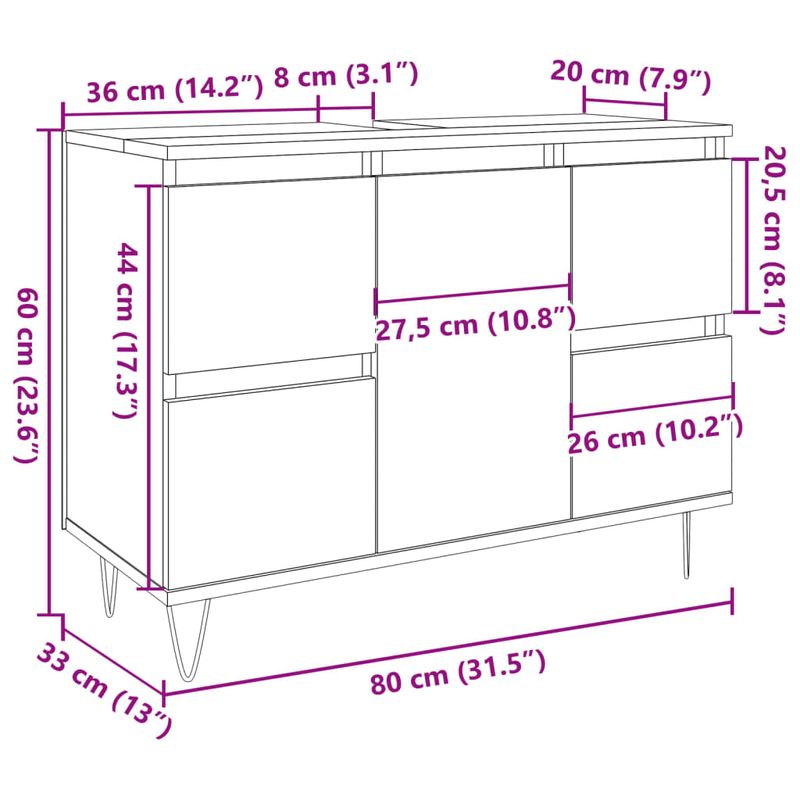Casa si Gradina - Mobilier - Mobilier baie - Comode baie - Dulap pentru baie stejar artizanal, 80x33x60 cm, lemn prelucrat - Infinity.ro
