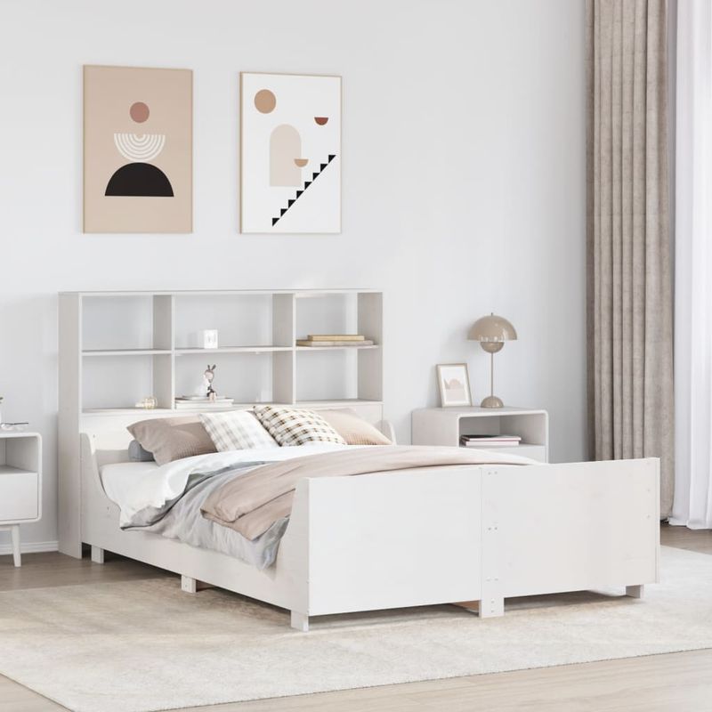 Casa si Gradina - Mobilier - Paturi si accesorii - Paturi - Pat cu biblioteca fara saltea, alb, 160x200 cm, lemn masiv - Infinity.ro