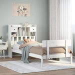 Casa si Gradina - Mobilier - Paturi si accesorii - Paturi - Pat cu biblioteca fara saltea, alb, 75x190 cm, lemn masiv pin - Infinity.ro