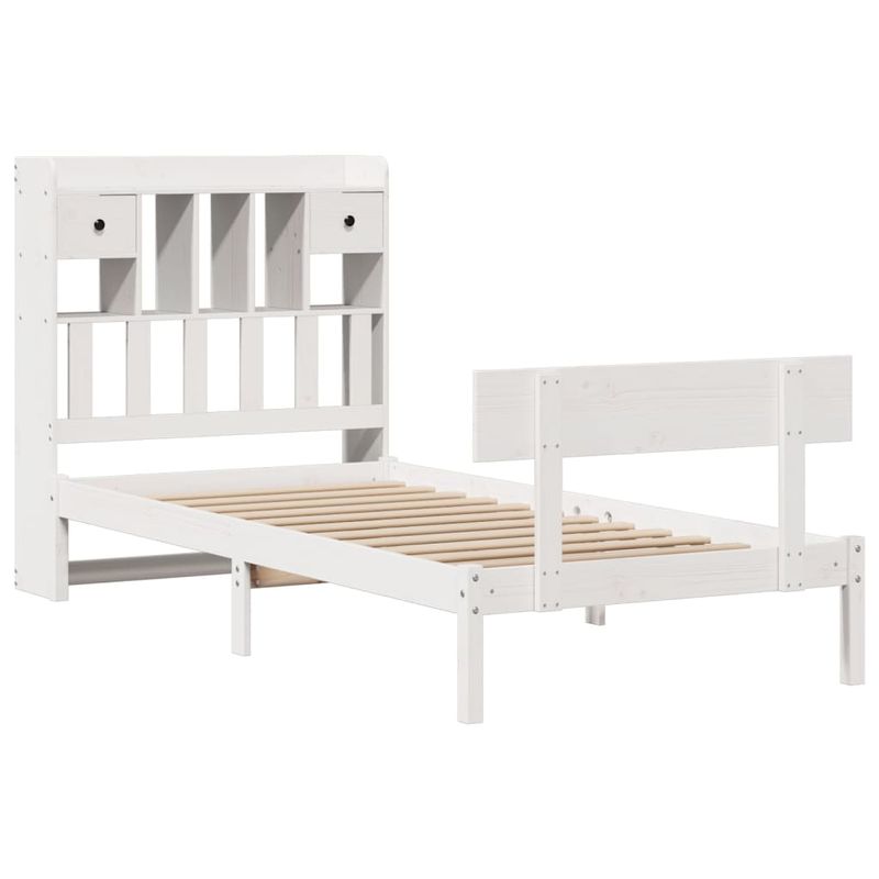Casa si Gradina - Mobilier - Paturi si accesorii - Paturi - Pat cu biblioteca fara saltea, alb, 75x190 cm, lemn masiv pin - Infinity.ro