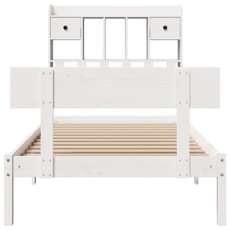 Casa si Gradina - Mobilier - Paturi si accesorii - Paturi - Pat cu biblioteca fara saltea, alb, 75x190 cm, lemn masiv pin - Infinity.ro