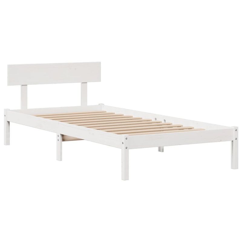 Casa si Gradina - Mobilier - Paturi si accesorii - Paturi - Pat cu biblioteca fara saltea, alb, 75x190 cm, lemn masiv pin - Infinity.ro