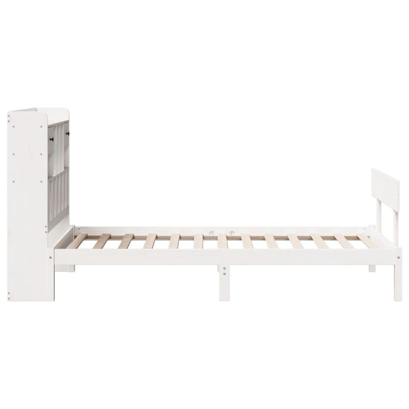 Casa si Gradina - Mobilier - Paturi si accesorii - Paturi - Pat cu biblioteca fara saltea, alb, 75x190 cm, lemn masiv pin - Infinity.ro