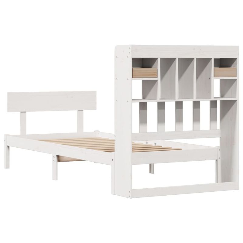 Casa si Gradina - Mobilier - Paturi si accesorii - Paturi - Pat cu biblioteca fara saltea, alb, 75x190 cm, lemn masiv pin - Infinity.ro