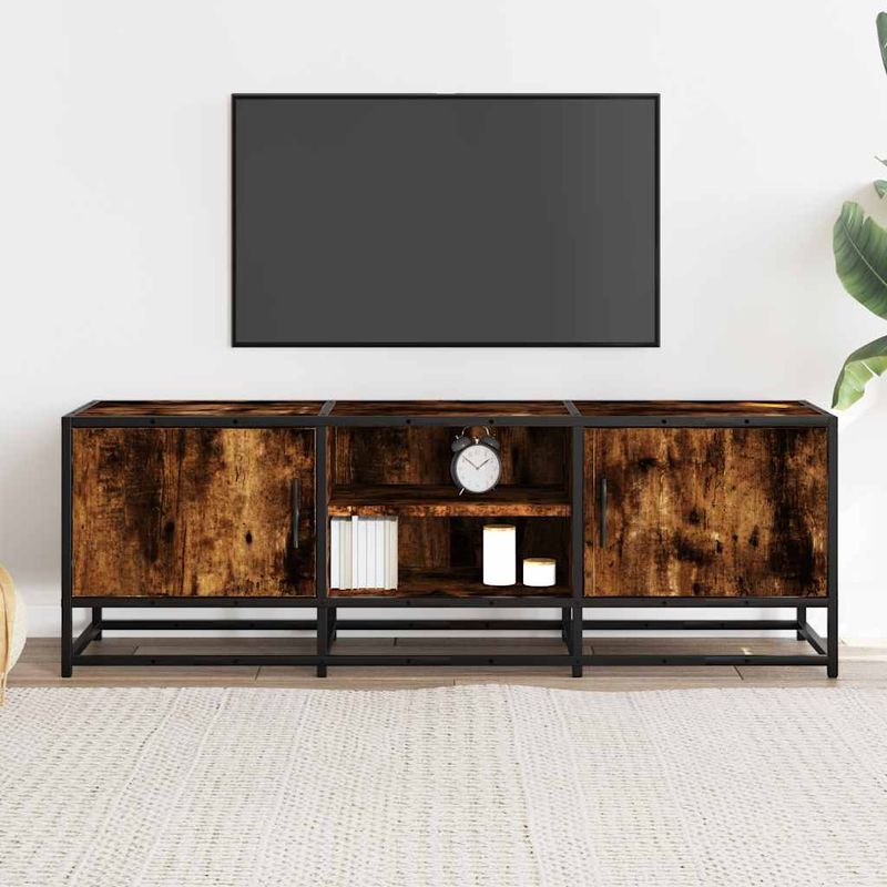 Casa si Gradina - Mobilier - Comode si corpuri - Comode - Dulap TV stejar fumuriu, 120x35x41 cm lemn prelucrat si metal - Infinity.ro