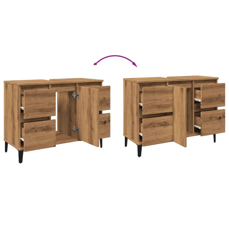 Casa si Gradina - Mobilier - Comode si corpuri - Masute de toaleta - Dulap de chiuveta stejar artizanal, 80x33x60 cm, lemn prelucrat - Infinity.ro