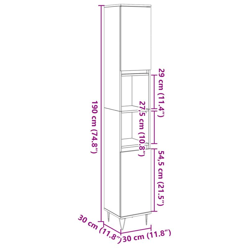Casa si Gradina - Mobilier - Mobilier baie - Comode baie - Dulap de baie, gri beton, 30x30x190 cm, lemn prelucrat - Infinity.ro