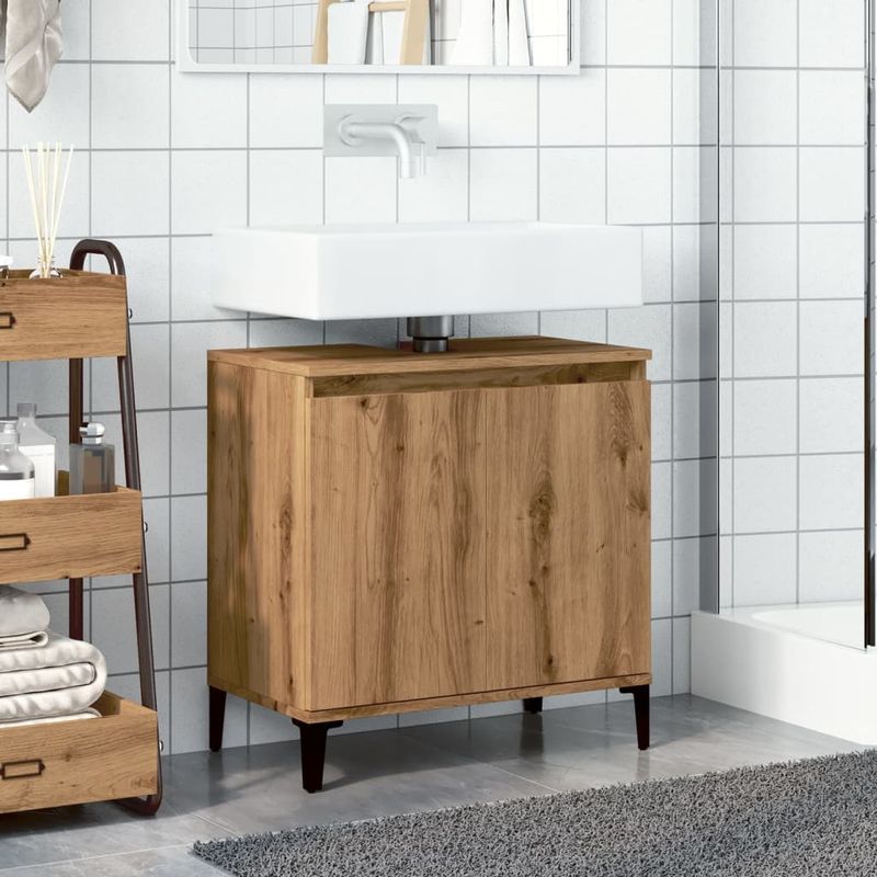 Casa si Gradina - Mobilier - Mobilier baie - Comode baie - Dulap de chiuveta, stejar artizanal, 58x33x60 cm lemn prelucrat - Infinity.ro